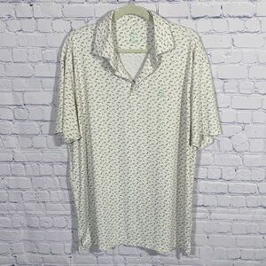 Rhoback Men Short Sleeve Polo Fishing Tackle Print White Sz XL Golf Prep Stretch